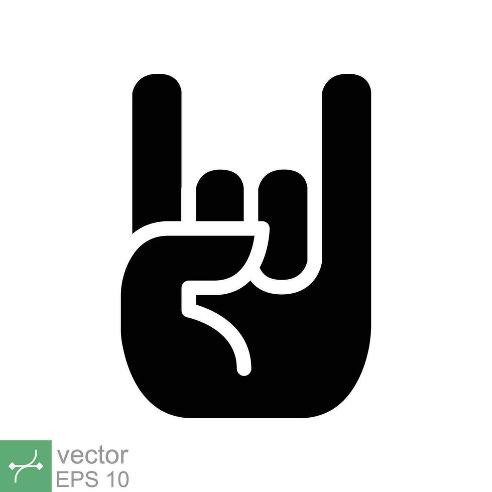 Rock on concert gig hand gesture icon. Simple solid style. Hardcore, heavy metal, music, punk sign concept. Glyph vector illustration symbol isolated on white background. EPS 10.