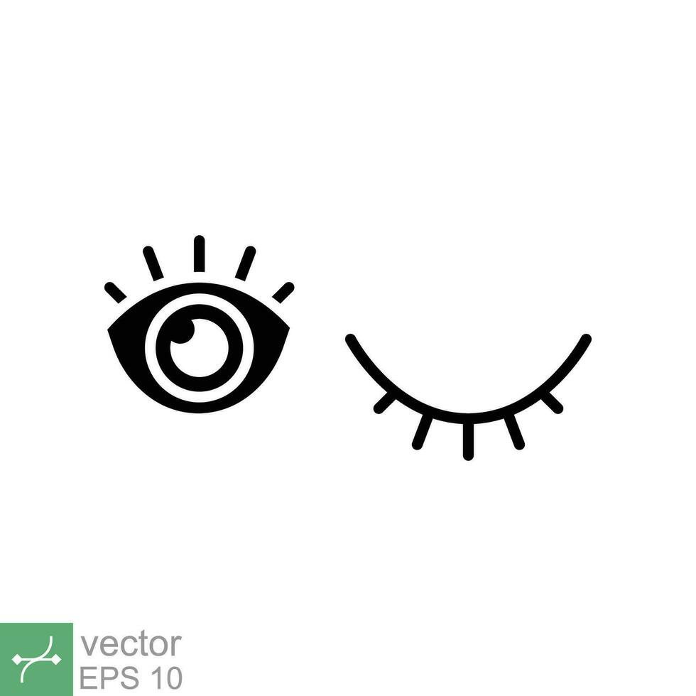 Eye and eyelash icon. Simple solid style. Wink, blink, makeup, doodle, woman beauty face concept. Glyph vector illustration isolated on white background. EPS 10.