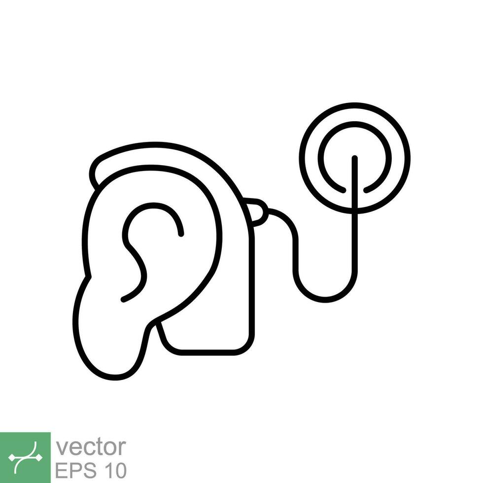Cochlear implant icon. Simple outline style. Cybernetics, human ear with electronic device, technology, medical concept. Thin line vector illustration isolated on white background. EPS 10.