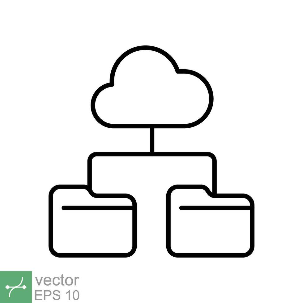 nube almacenamiento icono. sencillo contorno estilo. digital archivo organización servicio, subir, computadora respaldo, tecnología concepto. Delgado línea vector ilustración aislado en blanco antecedentes. eps 10