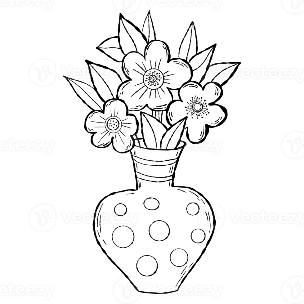 Vase with bouquet of flowers png