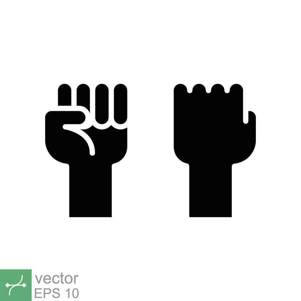 Fist raised up icon. Simple solid style. Strong arm, hand power, unity, revolution, protest, freedom concept. Glyph vector illustration isolated on white background. EPS 10.