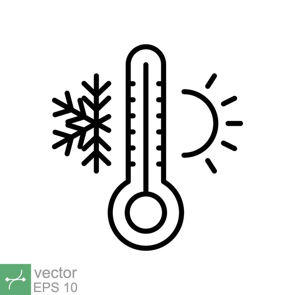Weather temperature thermometer icon. Outline style sign for web and app. Thermometer with cold and hot symbol. Thin line vector illustration isolated on white background. EPS 10.