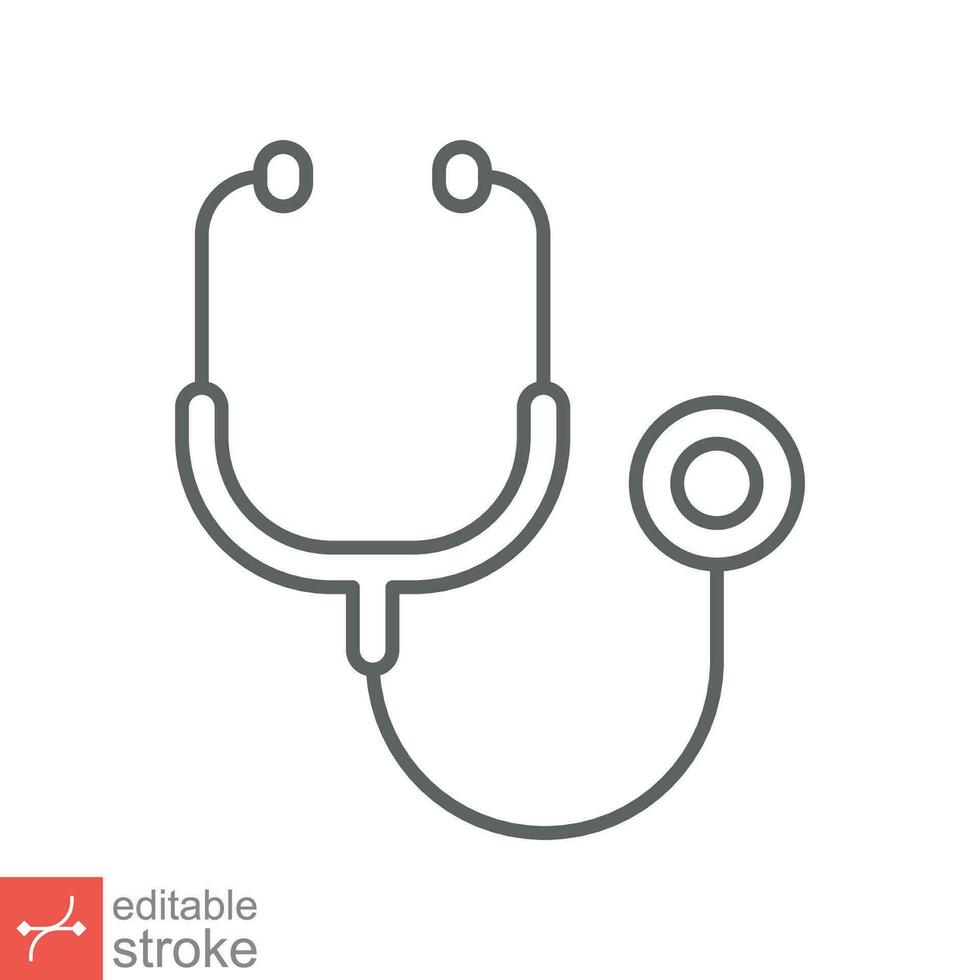 Stethoscope cardio device icon. Simple outline style. Medical, doctor equipment, health heart, hospital concept. Thin line vector illustration isolated on white background. Editable stroke EPS 10.