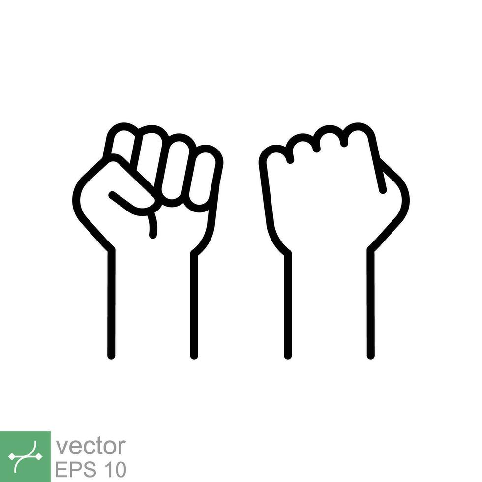 Fist raised up icon. Simple outline style. Strong arm, hand power, unity, revolution, protest, freedom concept. Thin line vector illustration isolated on white background. EPS 10.