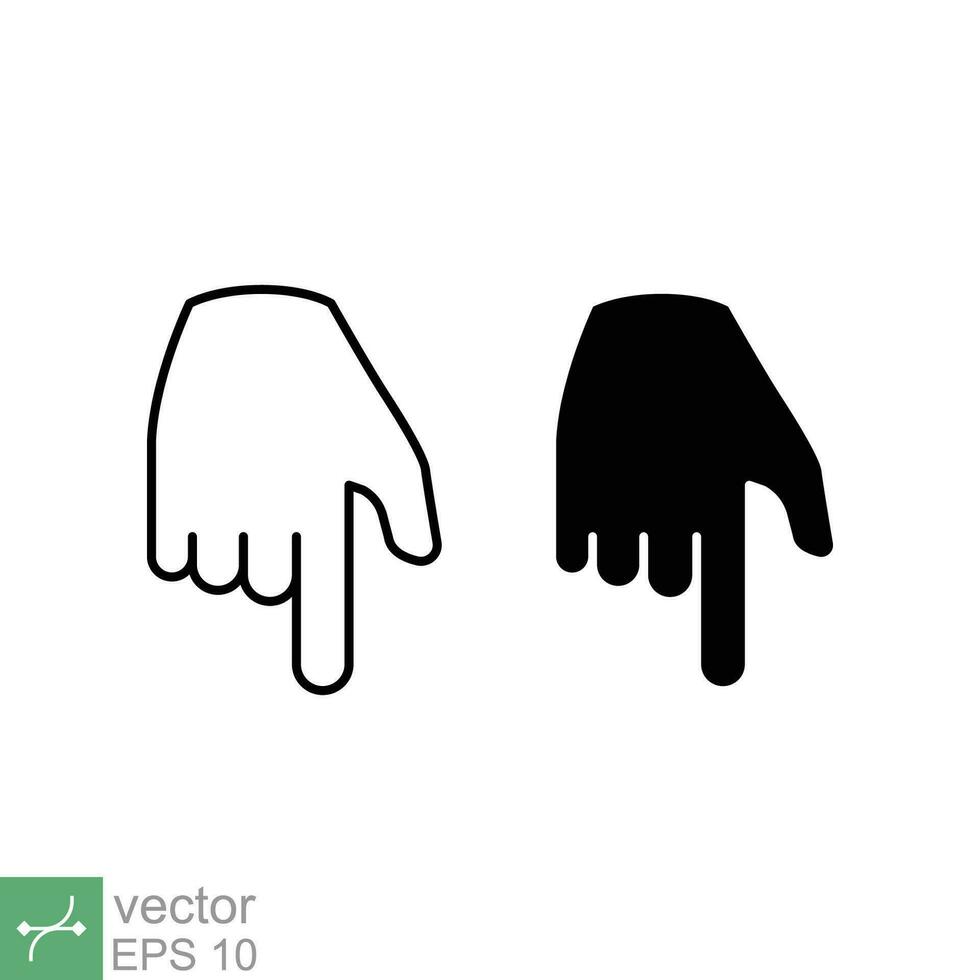 Hand pointing down icon. Simple outline and solid style. Backhand index, index finger concept. Thin line and glyph vector illustration isolated on white background. EPS 10.