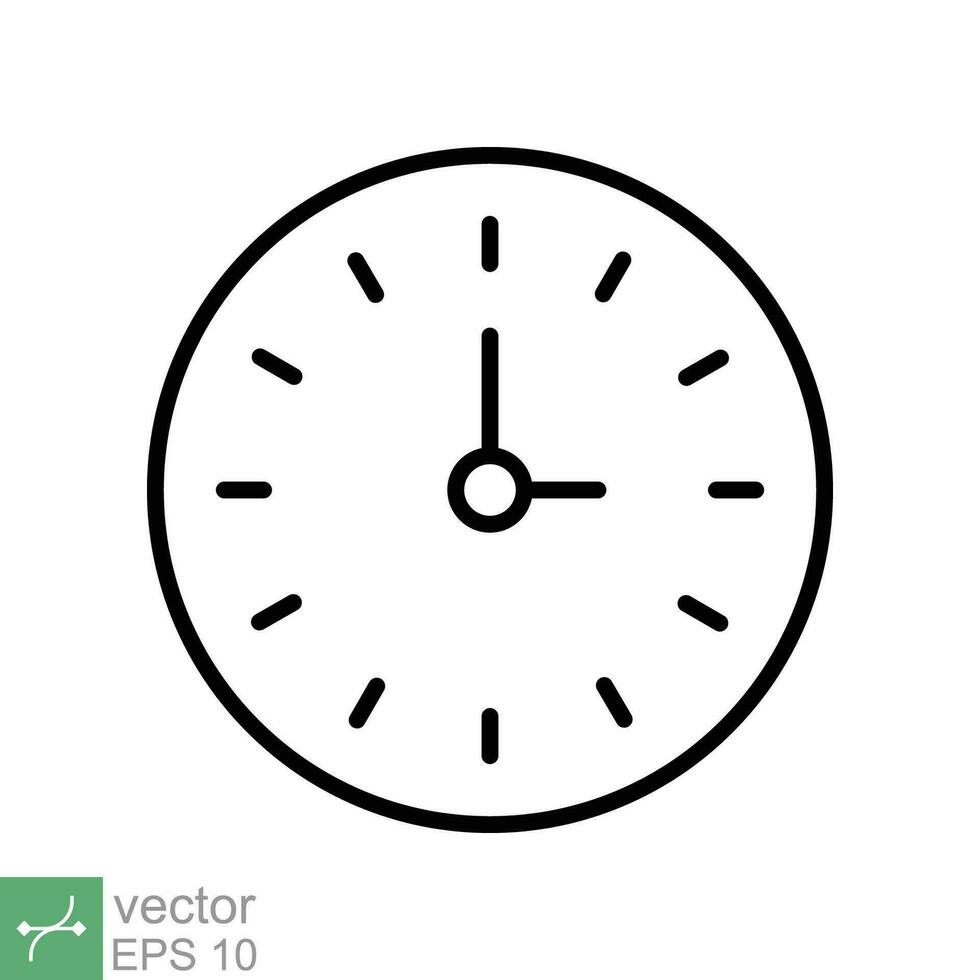 Circular wall clock icon. Simple outline style. Clockwork, single circle watch, time management concept symbol design. Thin line vector illustration isolated on white background. EPS 10.