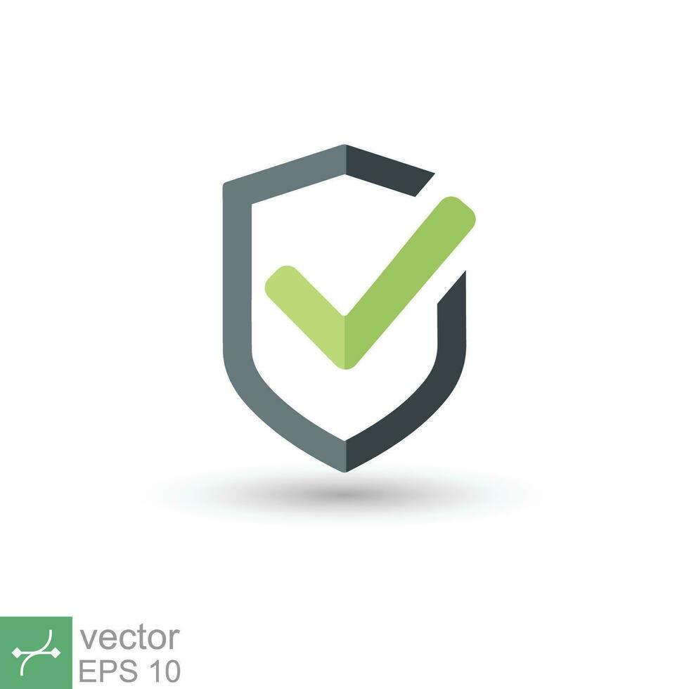 Shield with check mark icon. Simple flat style. Safety, protect, safe, proof, guard concept. Vector illustration symbol isolated on white background. EPS 10.