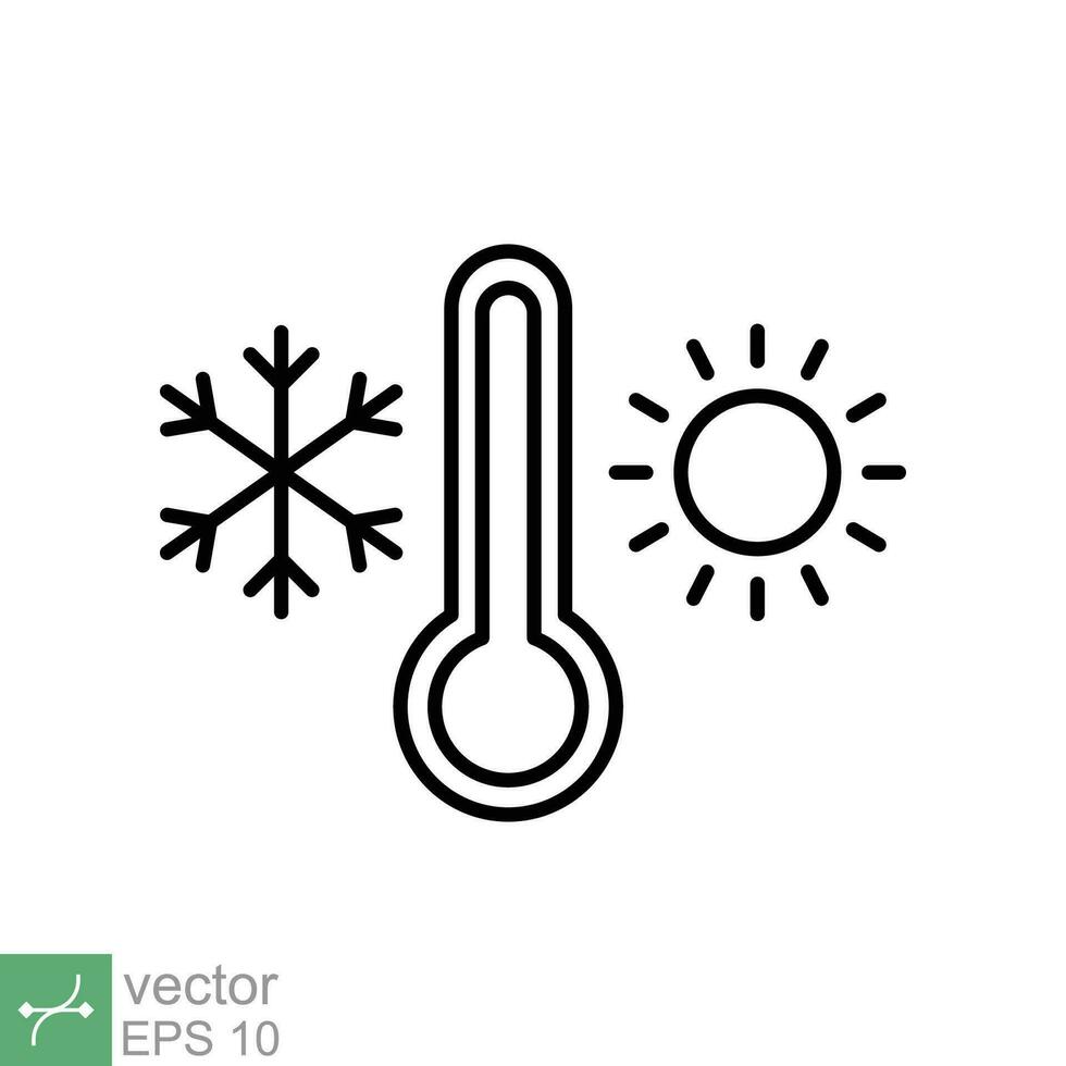 Weather temperature thermometer icon. Outline style sign for web and app. Thermometer with cold and hot symbol. Thin line vector illustration isolated on white background. EPS 10.