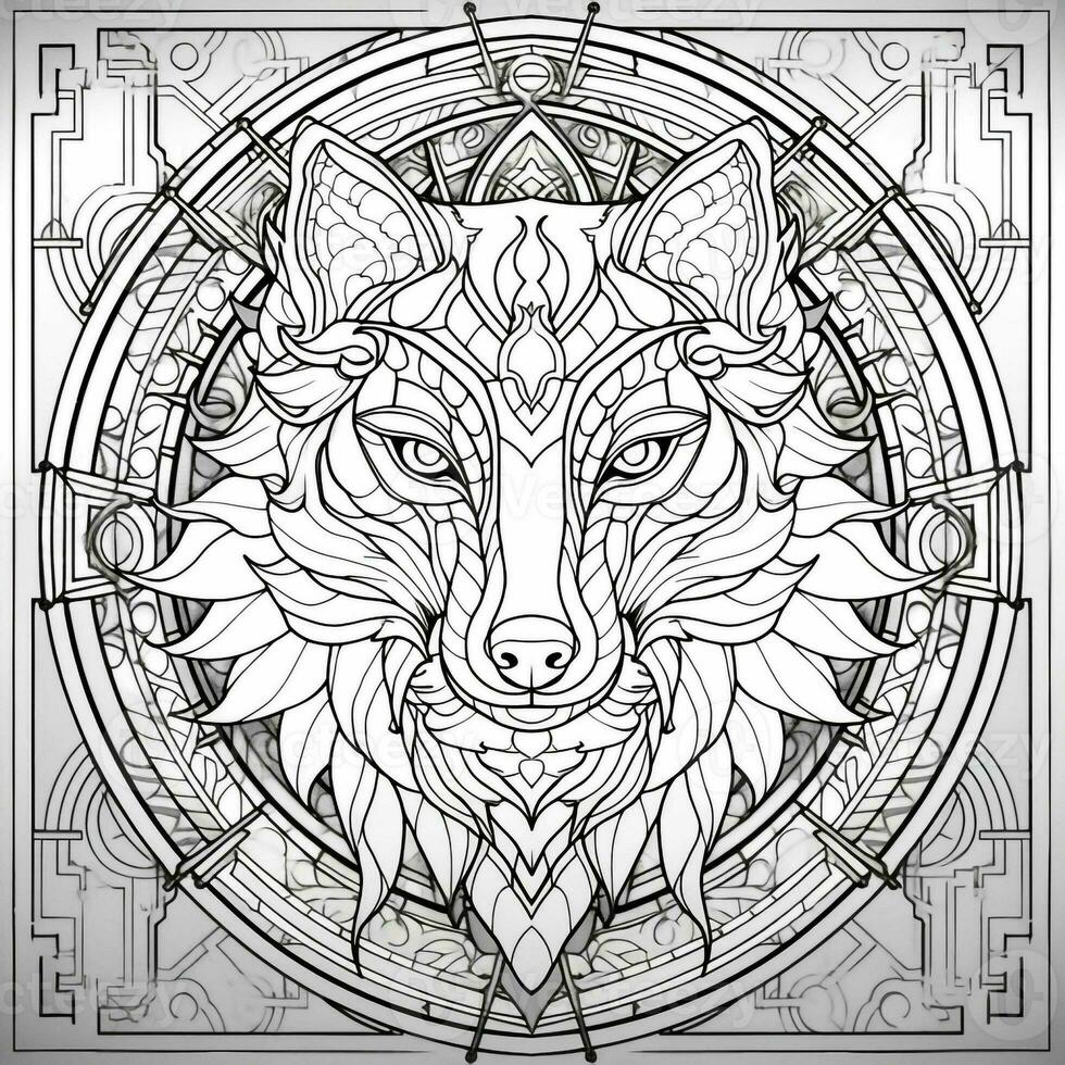 Stained Glass Wolf Coloring Pages photo