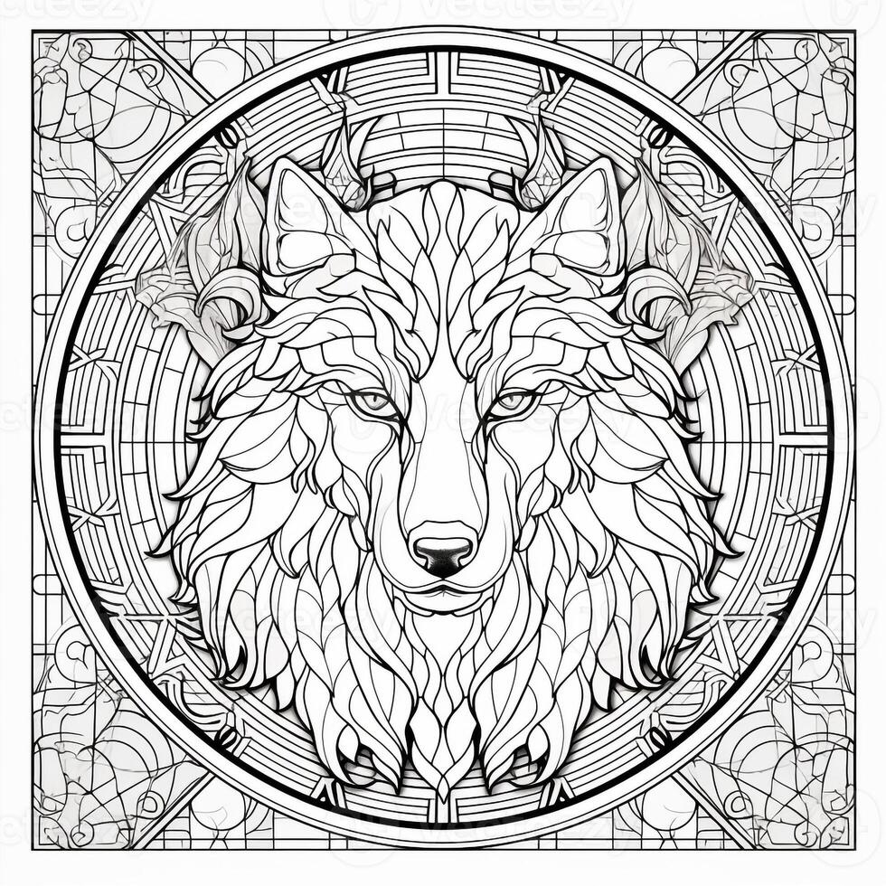 Stained Glass Wolf Coloring Pages photo