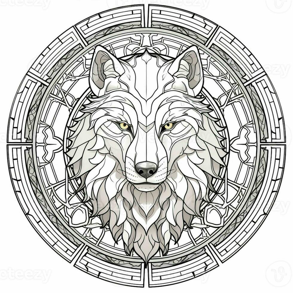 Stained Glass Wolf Coloring Pages photo