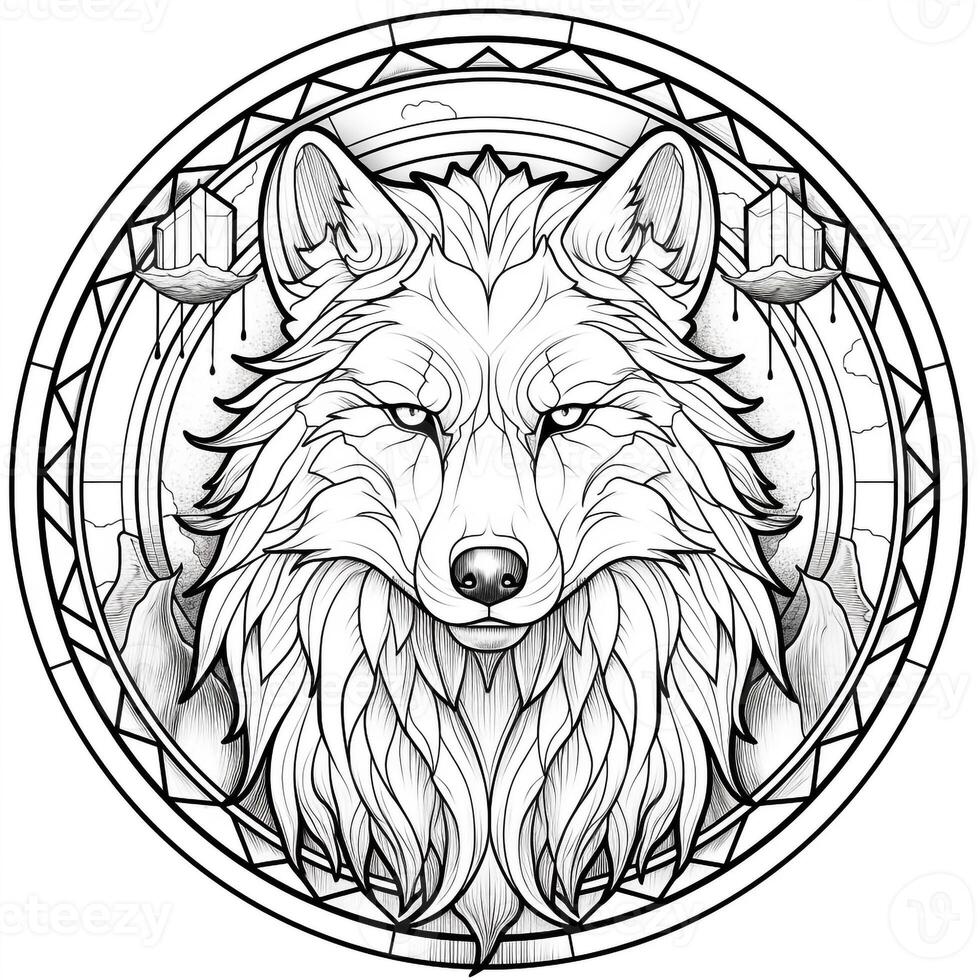 Stained Glass Wolf Coloring Pages photo