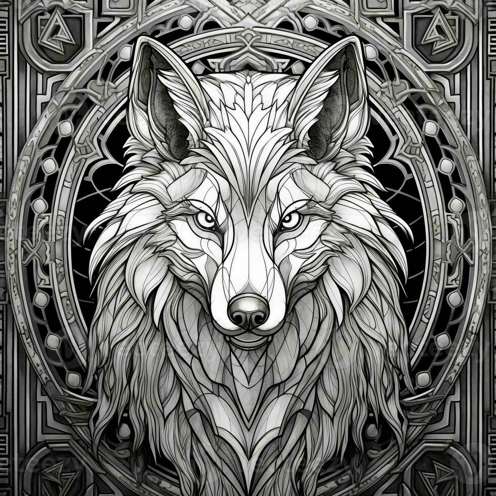 Stained Glass Wolf Coloring Pages photo