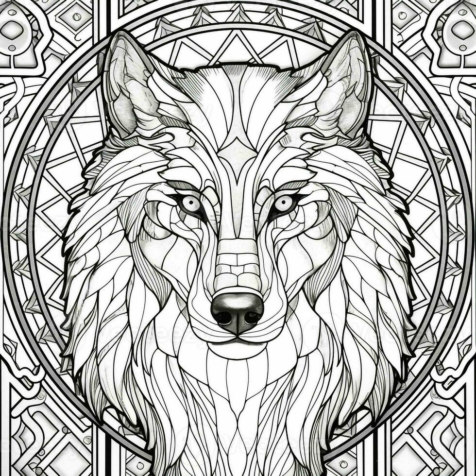 Stained Glass Wolf Coloring Pages photo