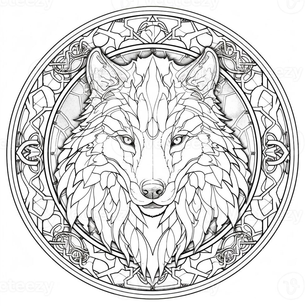 Stained Glass Wolf Coloring Pages photo