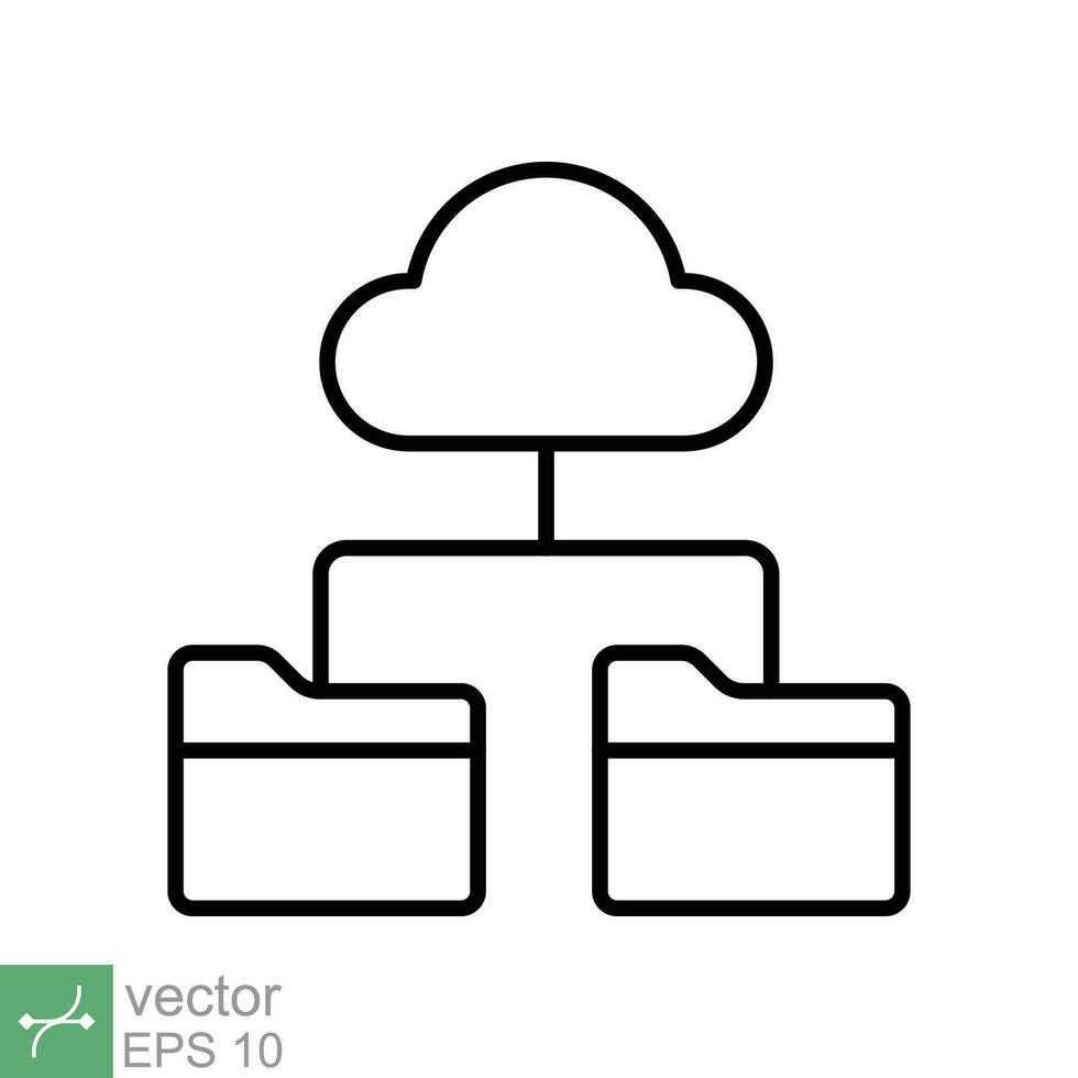 nube almacenamiento icono. sencillo contorno estilo. digital archivo organización servicio, subir, computadora respaldo, tecnología concepto. Delgado línea vector ilustración aislado en blanco antecedentes. eps 10