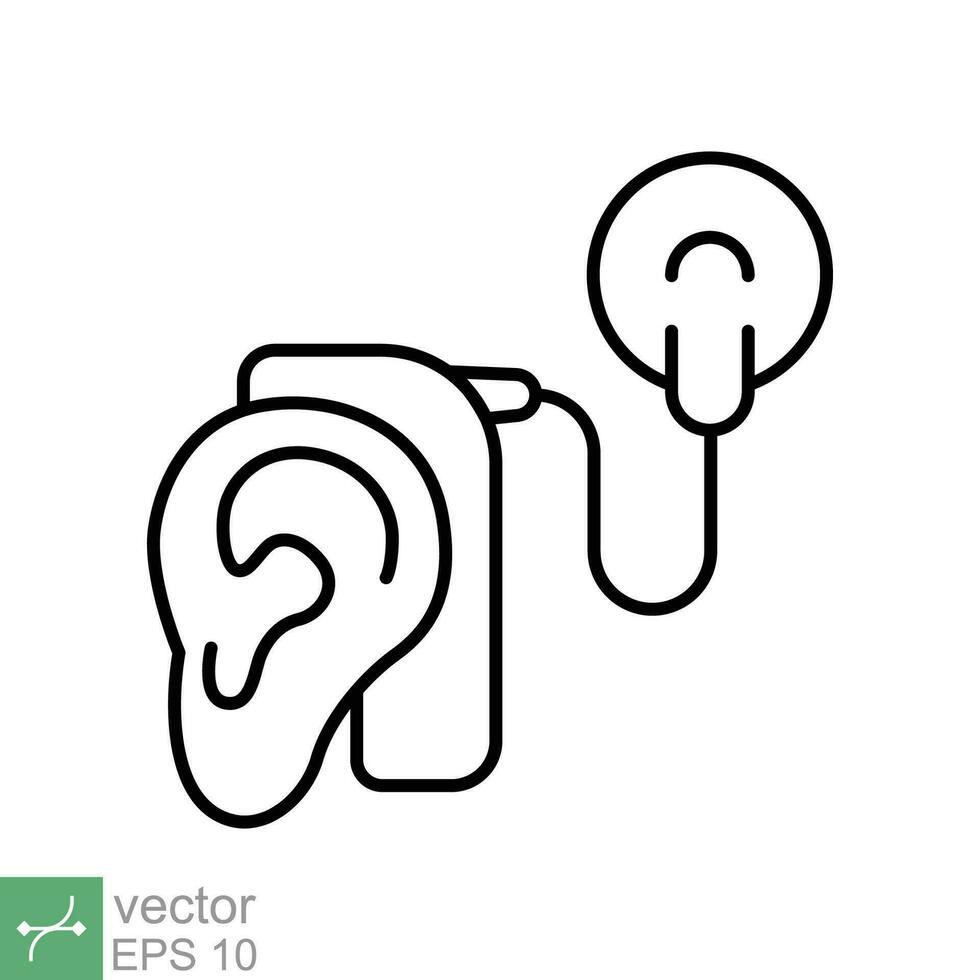 Cochlear implant icon. Simple outline style. Cybernetics, human ear with electronic device, technology, medical concept. Thin line vector illustration isolated on white background. EPS 10.