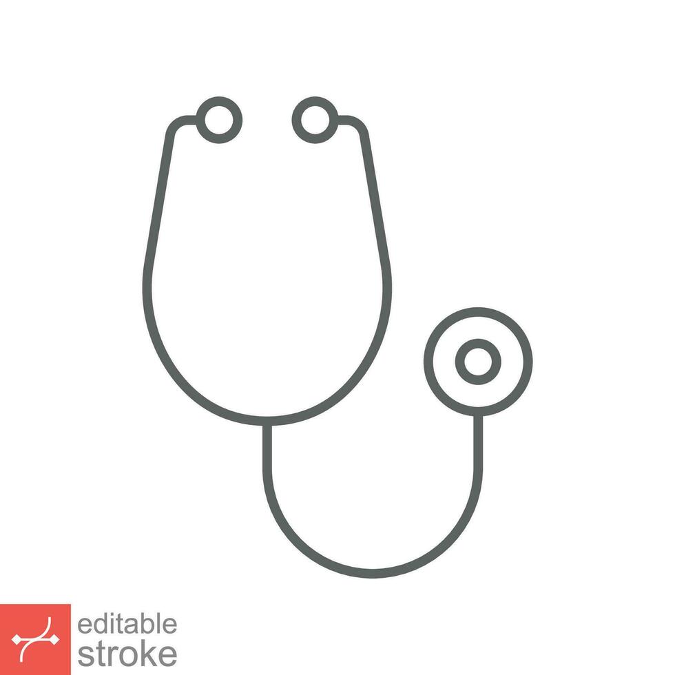 Stethoscope cardio device icon. Simple outline style. Medical, doctor equipment, health heart, hospital concept. Thin line vector illustration isolated on white background. Editable stroke EPS 10.