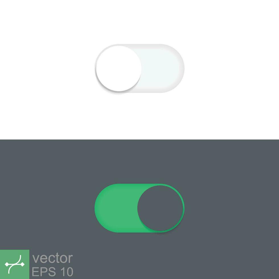 On and off switch flat style. Dark and light mode switcher for phone screens, tablets and computer. Toggle element for mobile app, web design, animation. Light and dark buttons. Vector EPS 10.