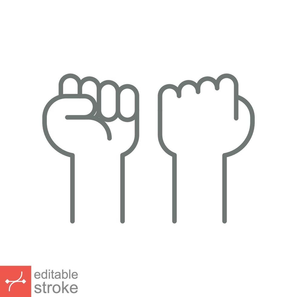 Fist raised up icon. Simple outline style. Strong arm, hand power, unity, revolution, protest, freedom concept. Thin line vector illustration isolated on white background. Editable stroke EPS 10.
