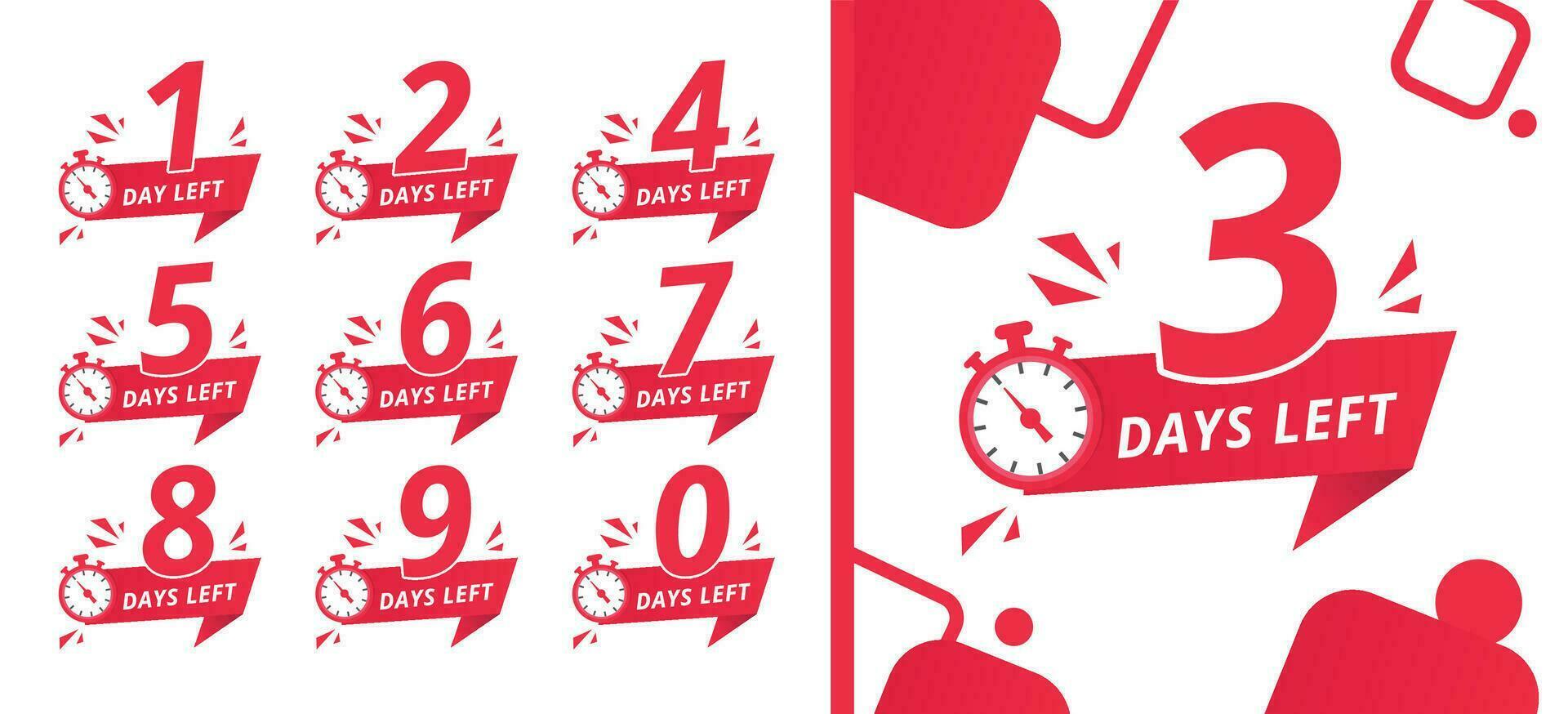 Countdown left days banner. count time sale. Nine, eight, seven, six, five, four, three, two, one, zero days left. Vector illustration. EPS 10.
