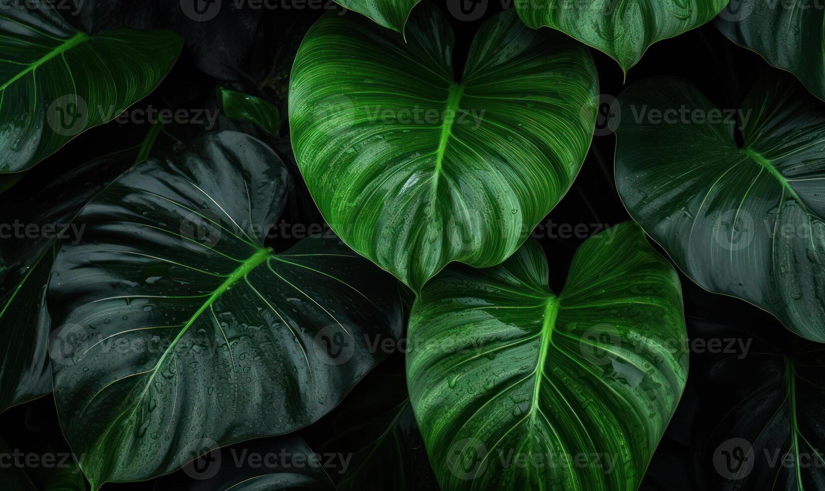 Tropical leaves textured wallpaper. Creative abstract surface banner. For postcard, book illustration, card. Created with tools photo