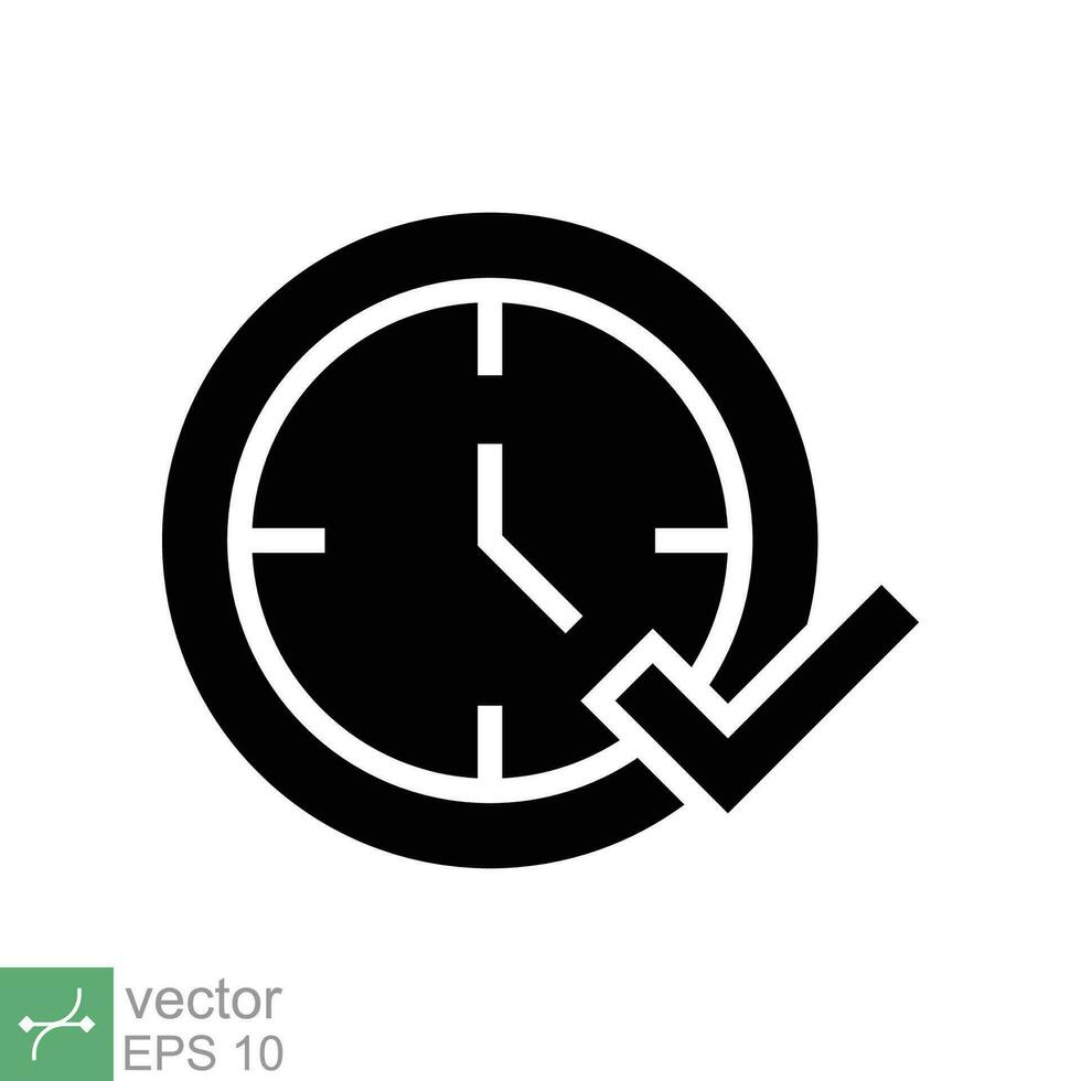 cheque marca en reloj icono. sencillo sólido estilo. real hora proteccion, Perfecto hora, circulo mirar, Temporizador concepto. glifo vector ilustración aislado en blanco antecedentes. eps 10