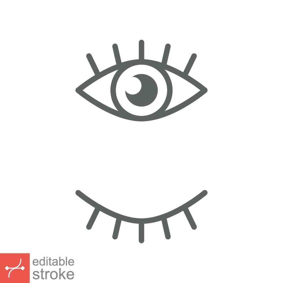 Eye and eyelash icon. Simple outline style. Wink, blink, makeup, doodle, woman beauty face concept. Thin line vector illustration isolated on white background. Editable stroke EPS 10.