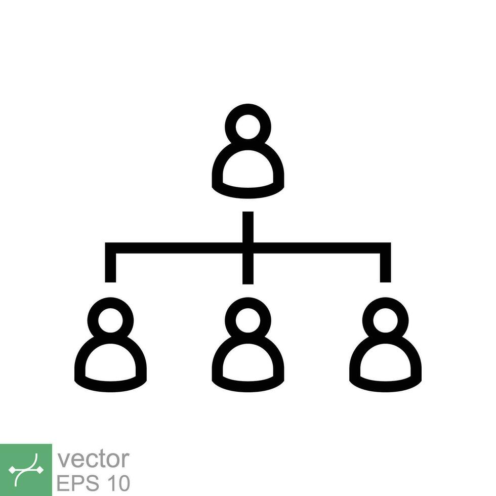 Organization chart icon. Simple outline style. Org hierarchy, company diagram flow symbol, team structure, business concept. Thin line vector illustration isolated on white background. EPS 10.