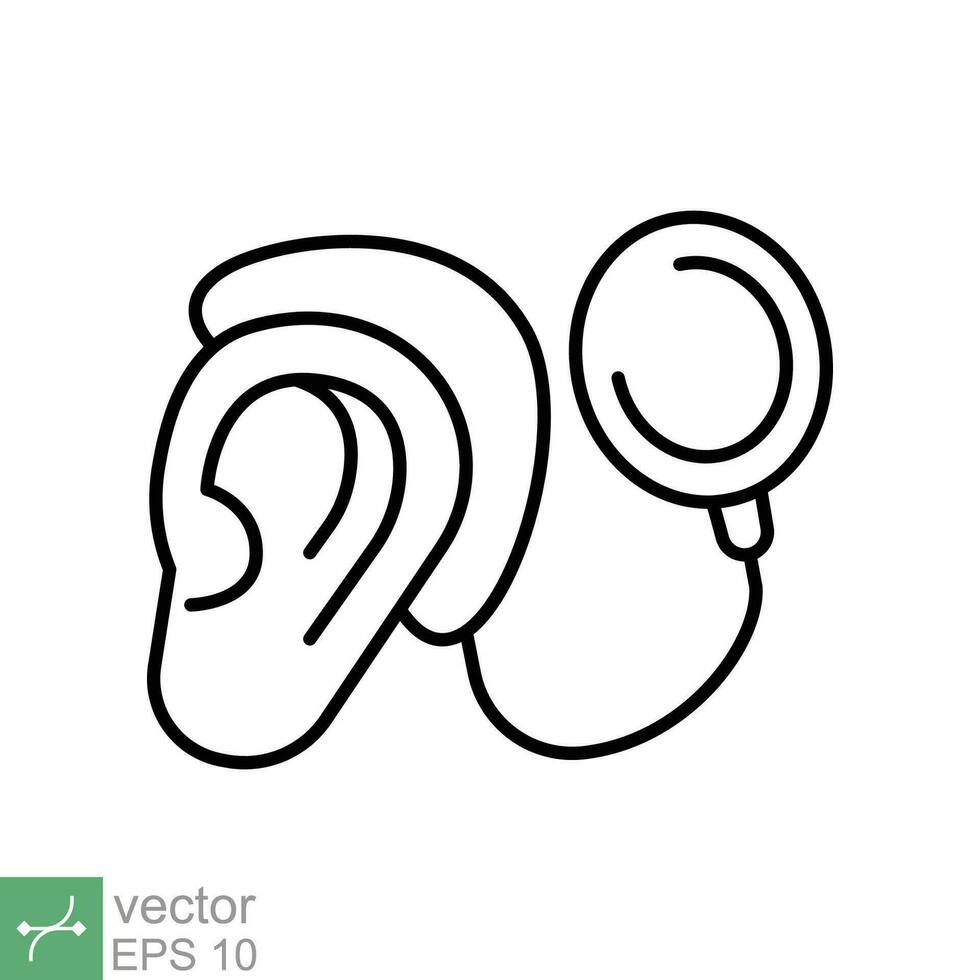 Cochlear implant icon. Simple outline style. Cybernetics, human ear with electronic device, technology, medical concept. Thin line vector illustration isolated on white background. EPS 10.