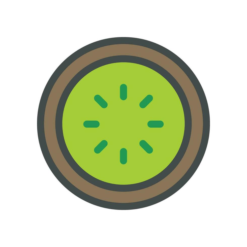 Kiwi food organic fruit or Chinese gooseberry half cross section closeup. vegan vegetarian icon silhouette outline color for food apps and website. Vector illustration filled outline style EPS10
