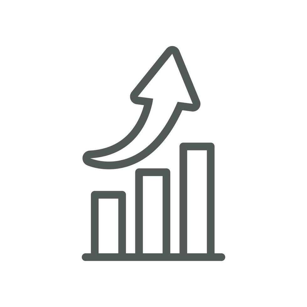 Increase arrow and data statistic in report financial bar chart show business progress. upward graphic Growing graph icon, sign, outline, solid. Vector illustration filled outline style. EPS10