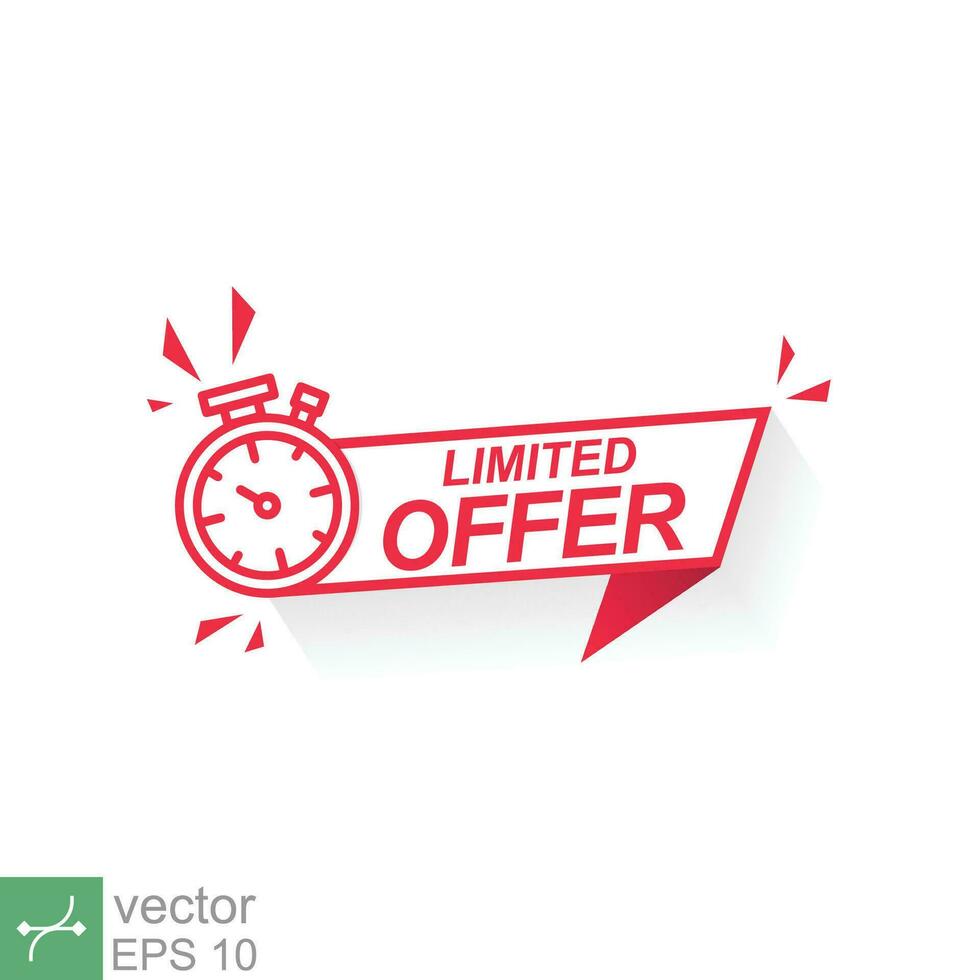 Red limited offer with clock for promotion, banner, price, sale. Label countdown time for exclusive deal, last chance. Alarm clock with limited offer isolated background. Vector illustration EPS 10.