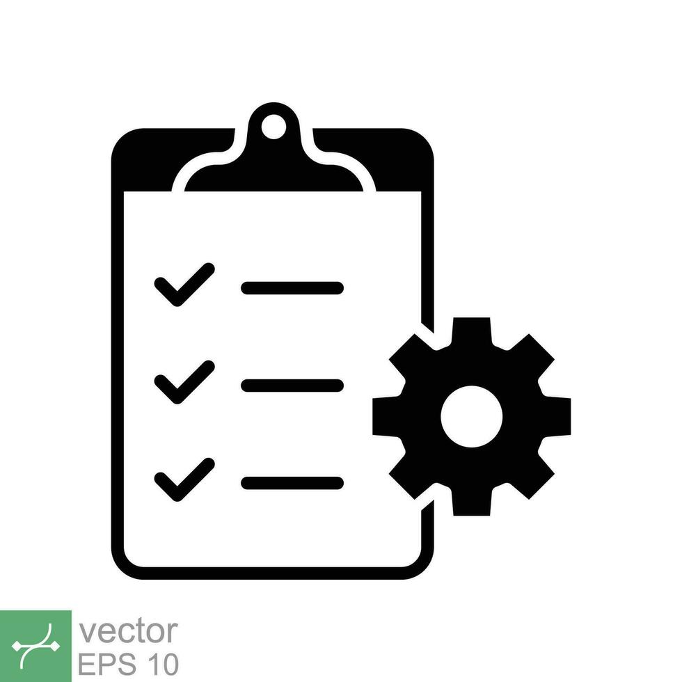 Clipboard with gear icon. Simple flat style. Project plan, document, task check list, compliant, clipboard with cog, management concept. Vector illustration isolated on white background. EPS 10.