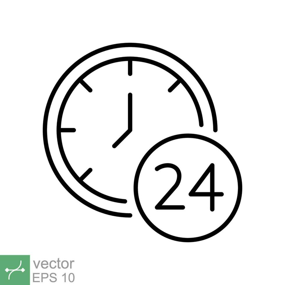 24 horas icono. sencillo contorno estilo. abierto 7 7 días, entrega servicio, cliente apoyo concepto. reloj y flecha signo. Delgado línea vector ilustración aislado en blanco antecedentes. eps 10