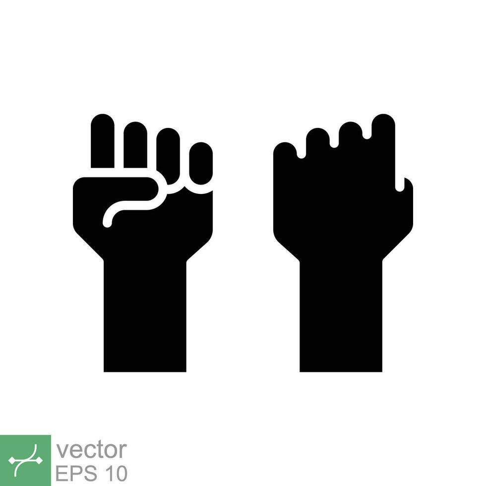 Fist raised up icon. Simple solid style. Strong arm, hand power, unity, revolution, protest, freedom concept. Glyph vector illustration isolated on white background. EPS 10.