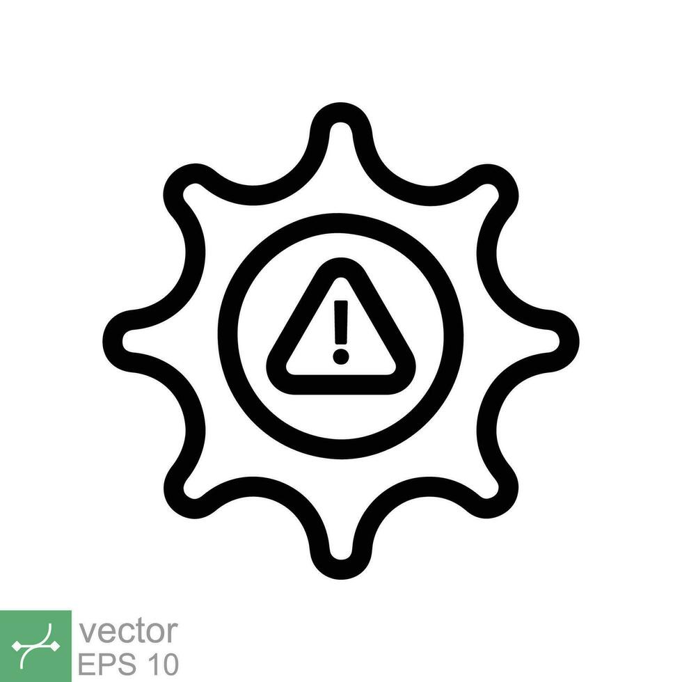 System error icon. Simple outline style. Risk alert, failure, mechanical gear engine, trouble service, caution, technology concept. Line vector illustration isolated on white background. EPS 10.
