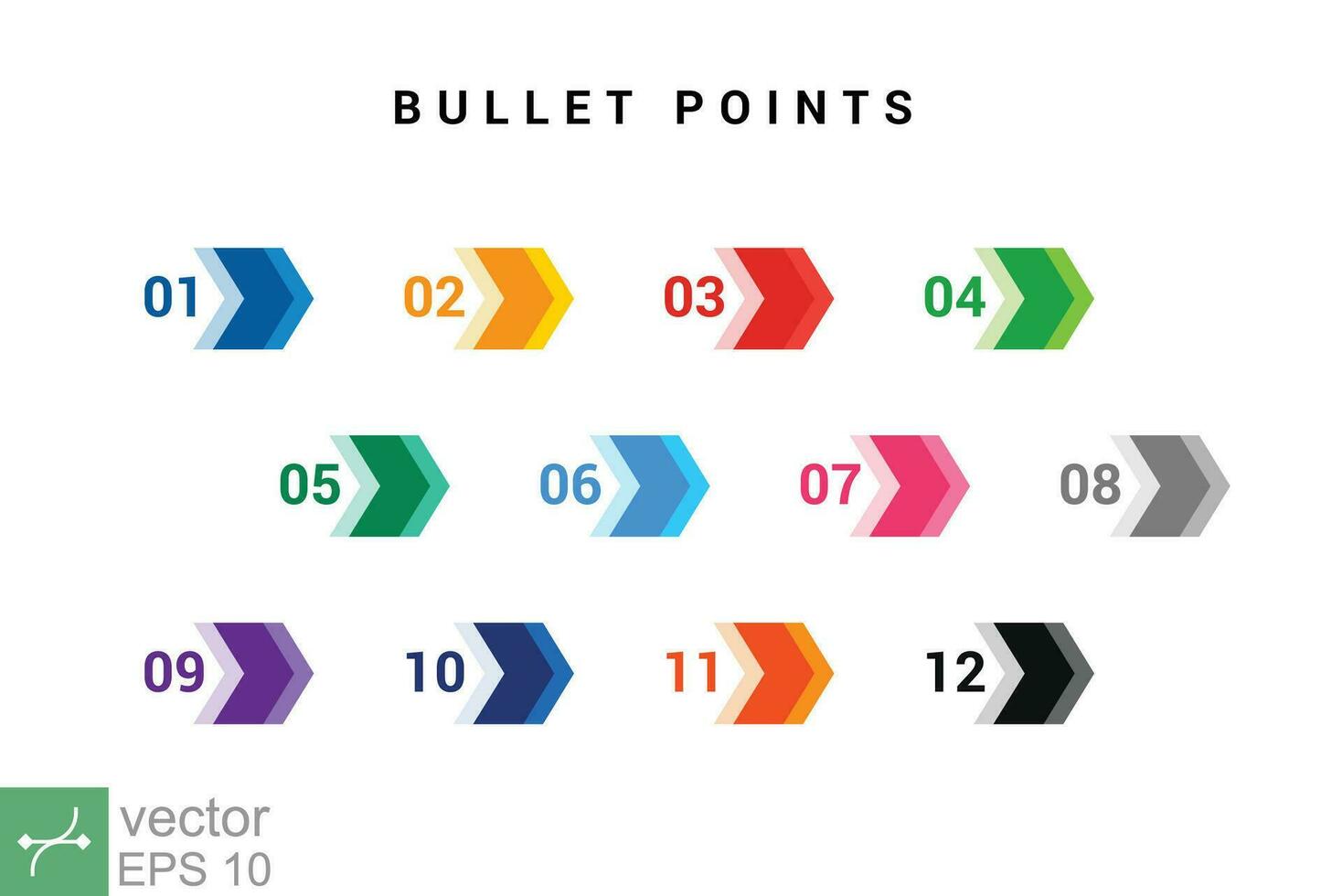 dirección número bala puntos desde uno a doce. sencillo plano estilo. número con flecha para lista y etiqueta infografía. vector ilustración aislado en blanco antecedentes. eps 10