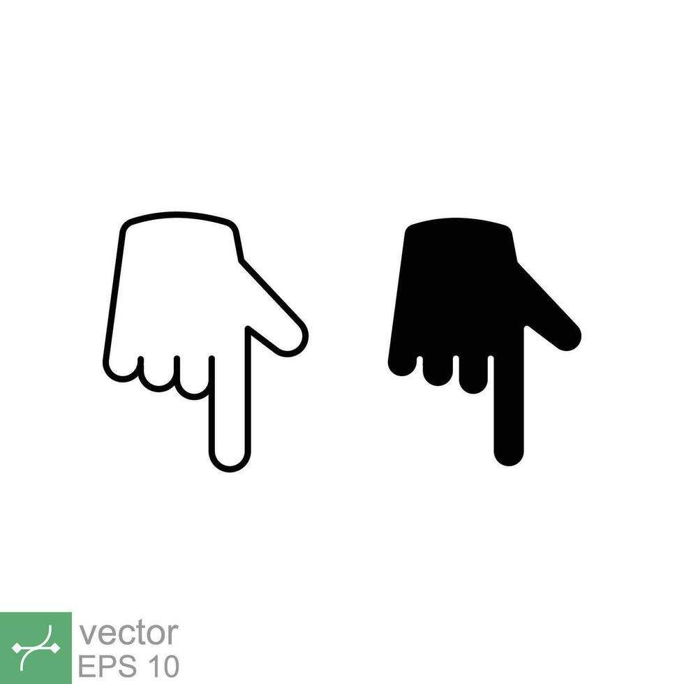 Hand pointing down icon. Simple outline and solid style. Backhand index, index finger concept. Thin line and glyph vector illustration isolated on white background. EPS 10.