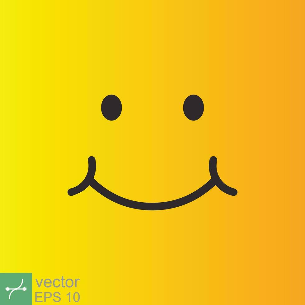 Smile icon template design. Smiling emoticon vector logo on yellow background. Face line art style. Funny doodle drawing, fun symbol, humor, joy concept. EPS 10.