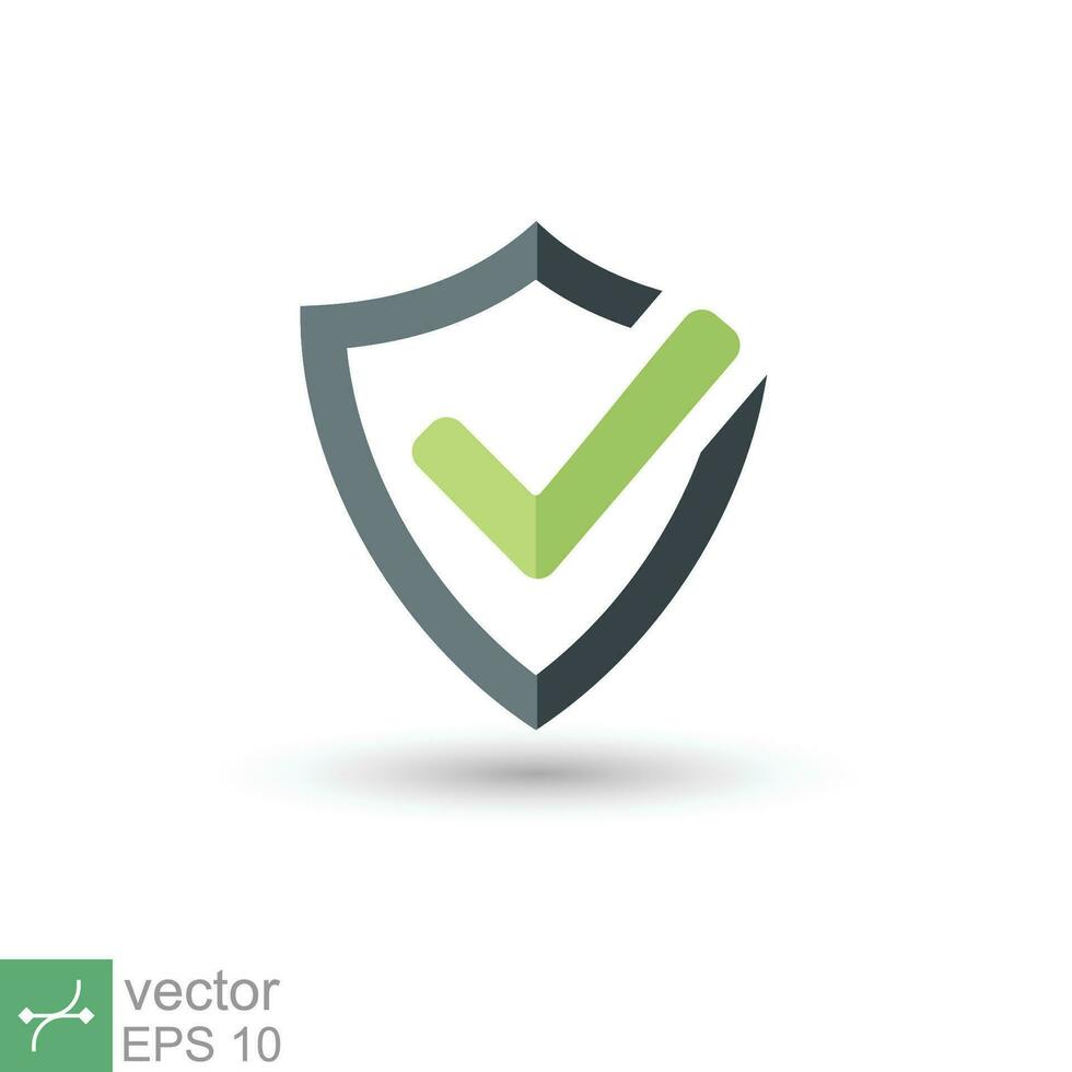 Shield with check mark icon. Simple flat style. Safety, protect, safe, proof, guard concept. Vector illustration symbol isolated on white background. EPS 10.