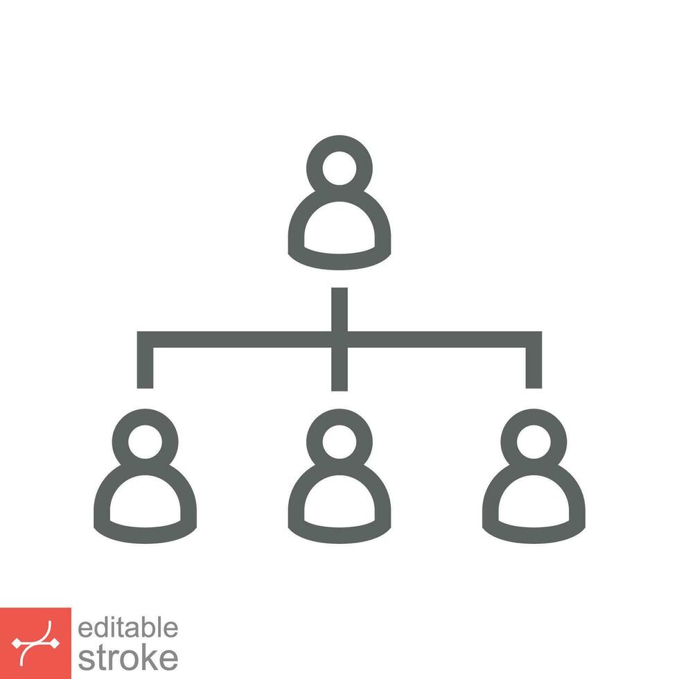 Organization chart icon. Simple outline style. Org hierarchy, company diagram flow symbol, business concept. Thin line vector illustration isolated on white background. Editable stroke EPS 10.