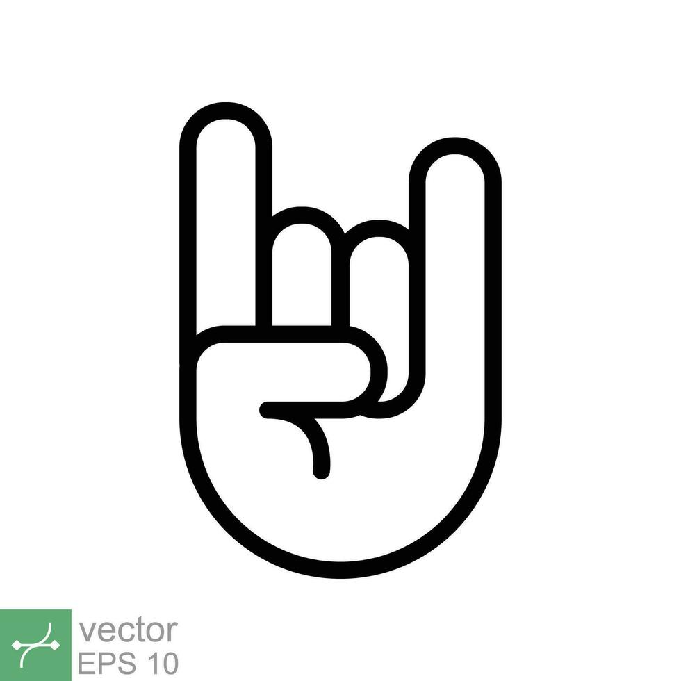 Rock on concert gig hand gesture icon. Simple outline style. Hardcore, heavy metal, music, punk sign concept. Line vector illustration symbol isolated on white background. EPS 10.