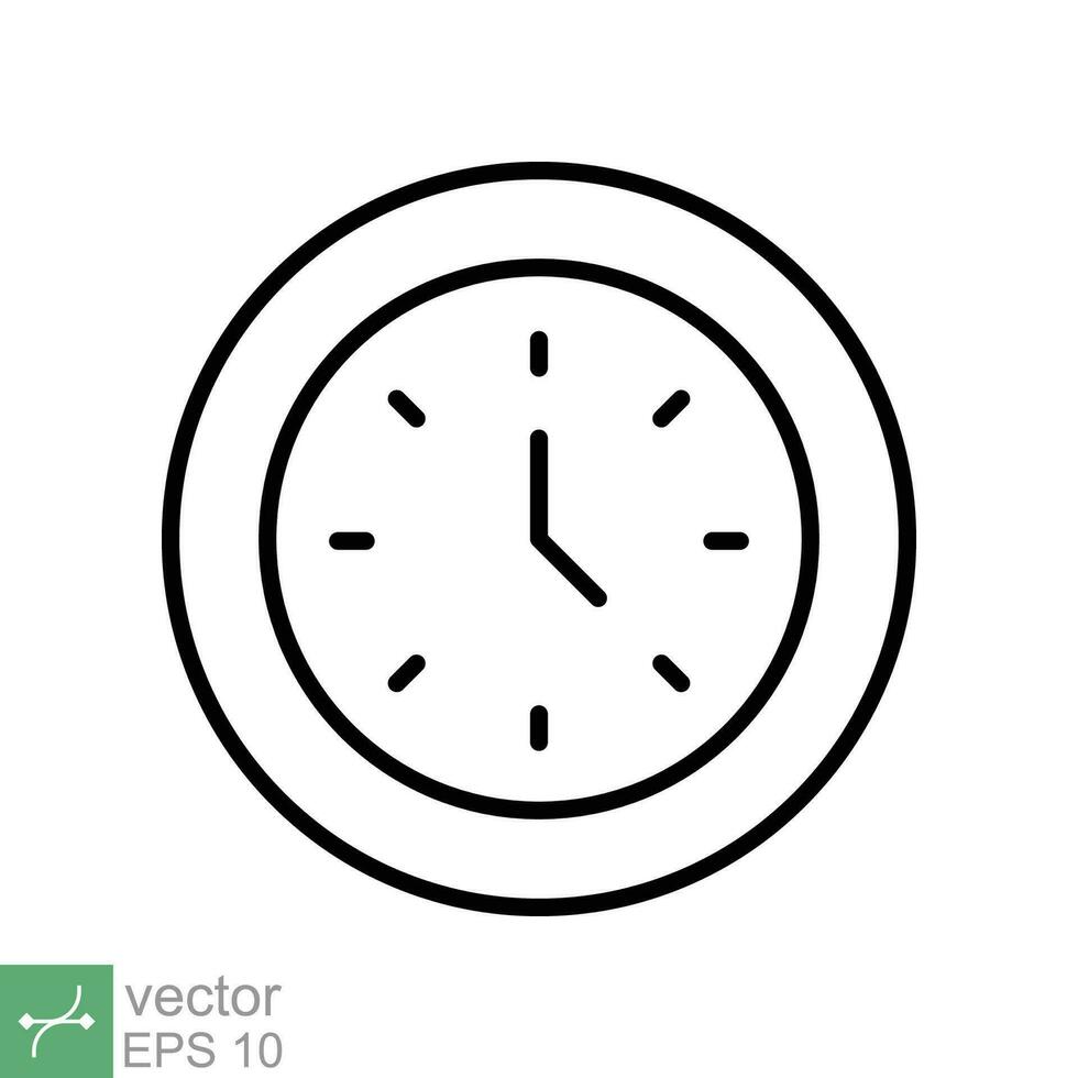 Circular wall clock icon. Simple outline style. Clockwork, single circle watch, time management concept symbol design. Thin line vector illustration isolated on white background. EPS 10.