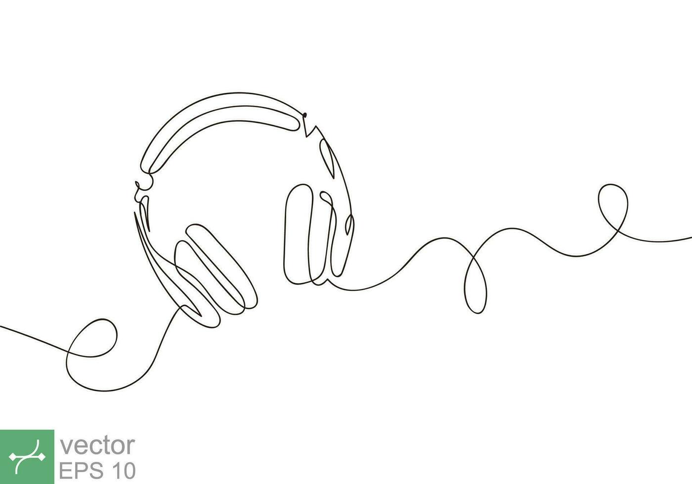 One line drawing of headphone, headset. Music element for listening audio, radio playlist. Continuous line art design isolated on white background. EPS 10. vector