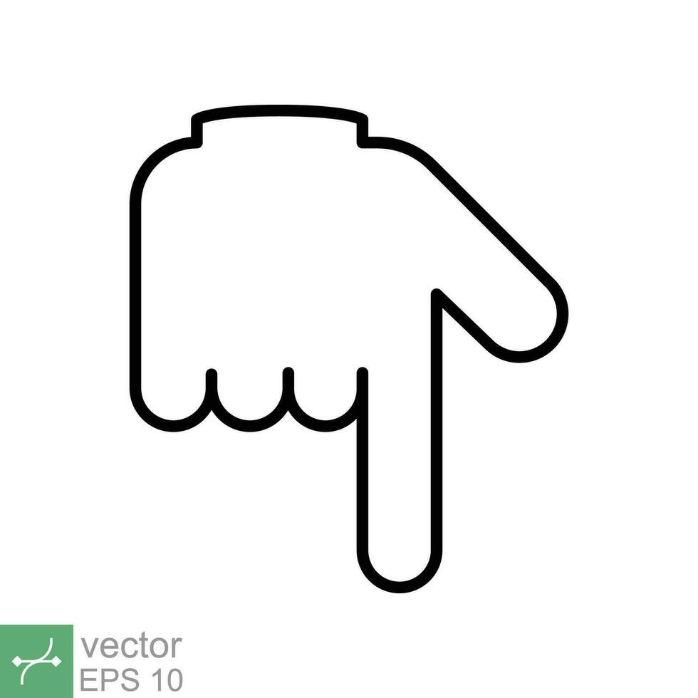 Pointing down icon. Simple outline style. Backhand index pointing down, forefinger, hand gesture pointer concept. Thin line vector illustration isolated on white background. EPS 10.