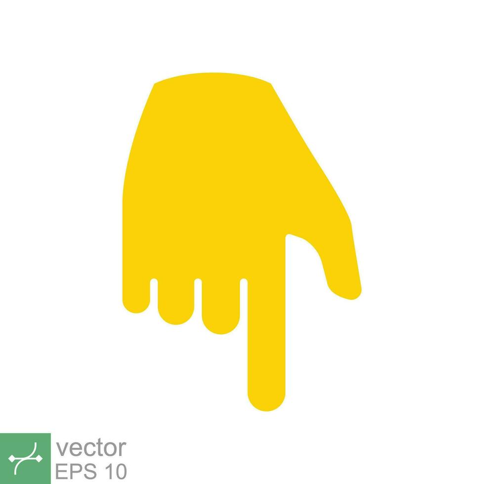 Yellow backhand index pointing down icon. Simple flat style. Hand, down, arrow, finger concept. Vector illustration isolated on white background. EPS 10.