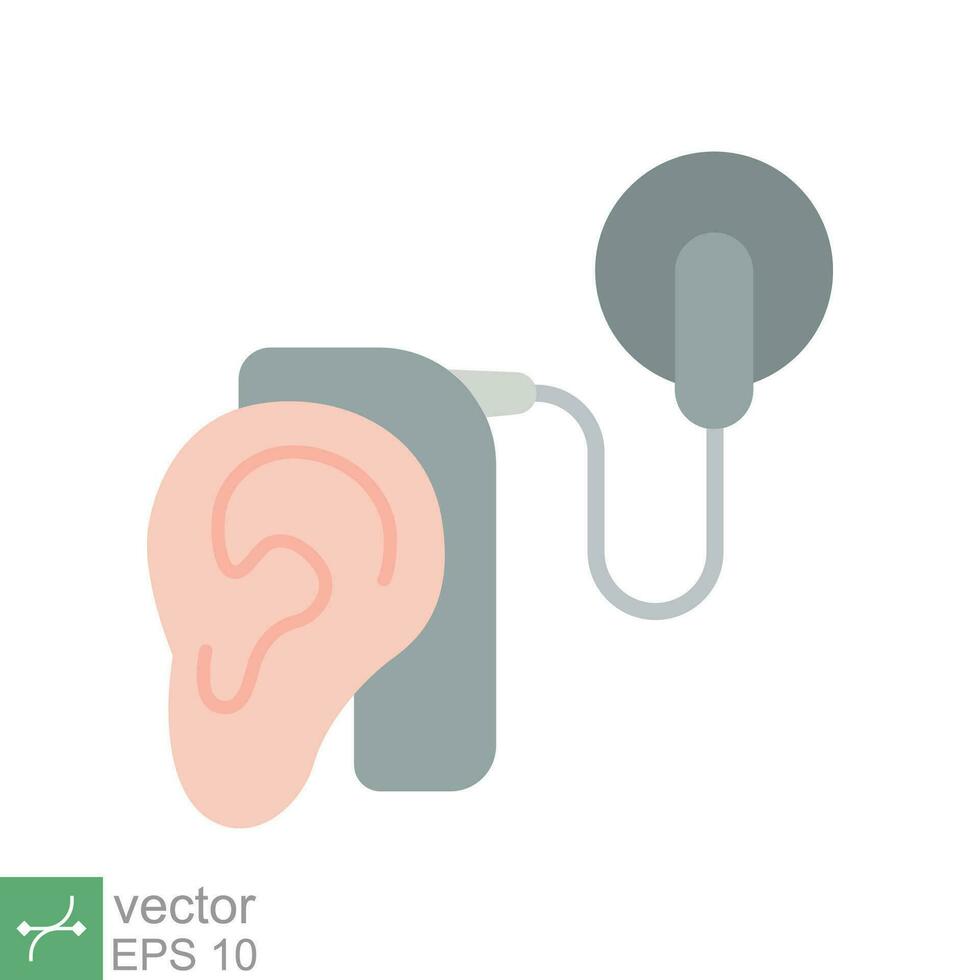 Cochlear implant icon. Simple flat style. Cybernetics, human ear with electronic device, technology, medical concept. Vector illustration isolated on white background. EPS 10.