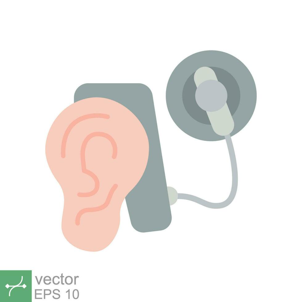 Cochlear implant icon. Simple flat style. Cybernetics, human ear with electronic device, technology, medical concept. Vector illustration isolated on white background. EPS 10.